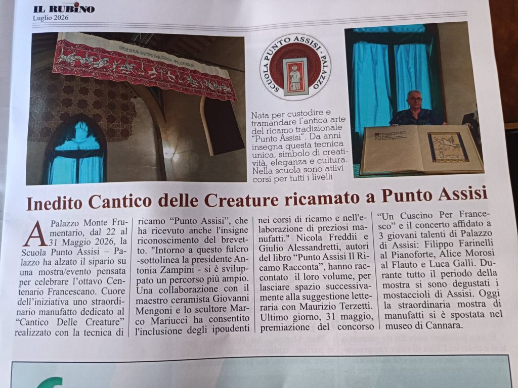 L'articolo de Il Rubino di luglio 2026 dedicato al Cantico delle Creature ricamato